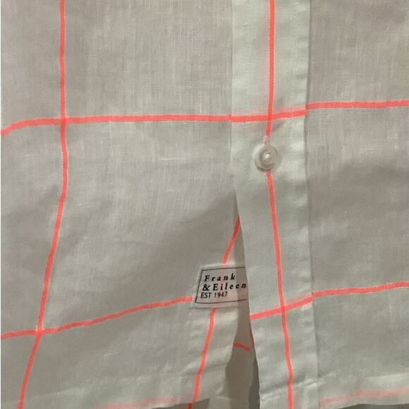 Frank & Eileen Hunter Classic Linen Shirtdress In Neon Pink Windowpane Size XS - Picture 6 of 14
